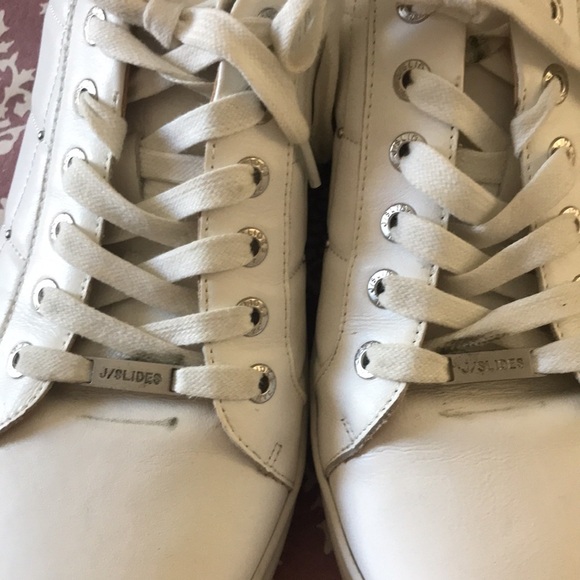 J Slides NYC white leather platform sneakers with silver details sz 8.5 - Picture 8 of 8